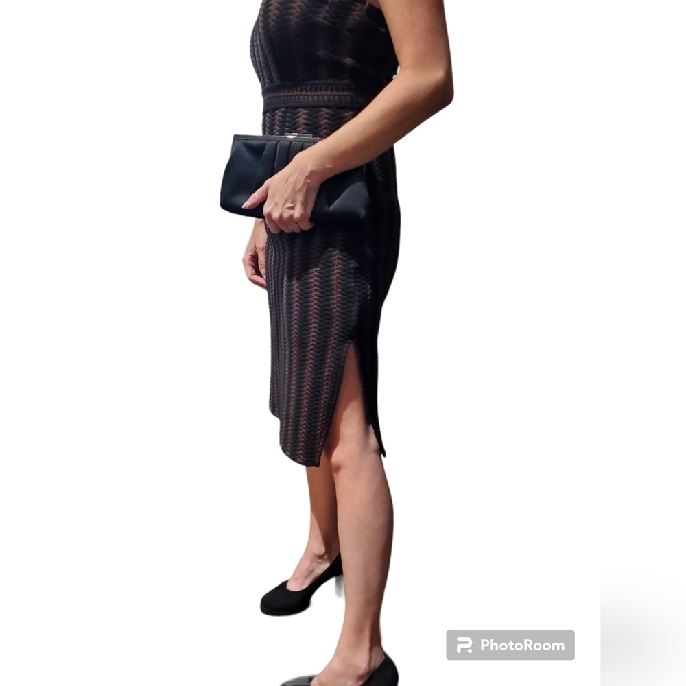 Anthropologie Maeve black & brown bodycon midi dress side splits size S - Picture 4 of 10